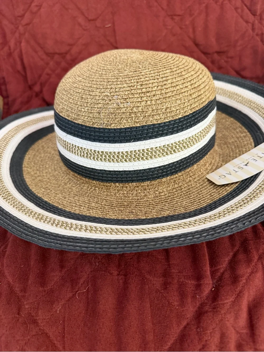 White Stag Women's Straw Sun Hat with Black and Cream Trim